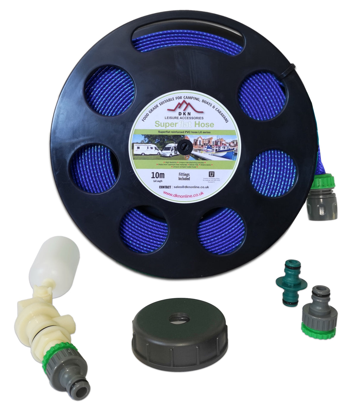 Water Hog Mains Water Adaptor Kit with Layflat Hose on Small Black Reel