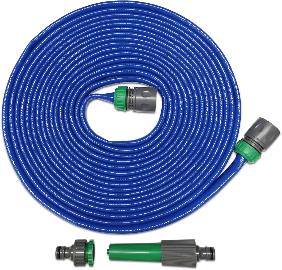 Premium Blue Layflat Garden Hose with Tap Adaptor & Nozzle