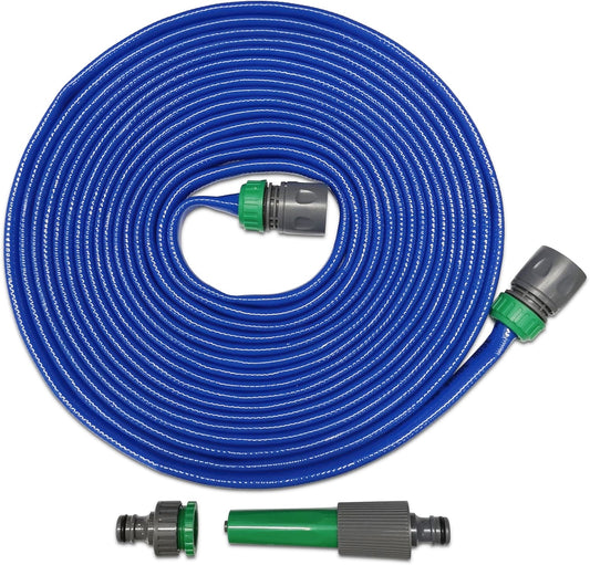 Premium Blue Layflat Garden Hose with Tap Adaptor & Nozzle