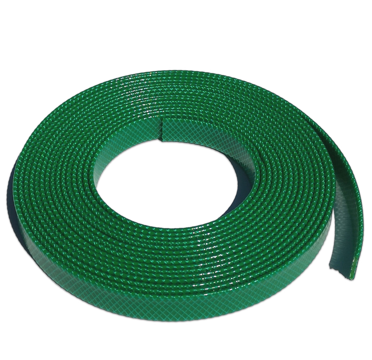 A coiled green textured strip or tape shown on a plain white background.