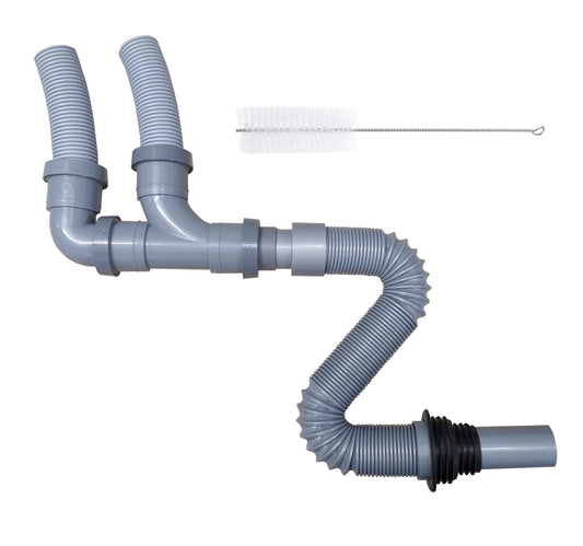 Double Waste Outlet with Flexible Convoluted Pipe with Brush