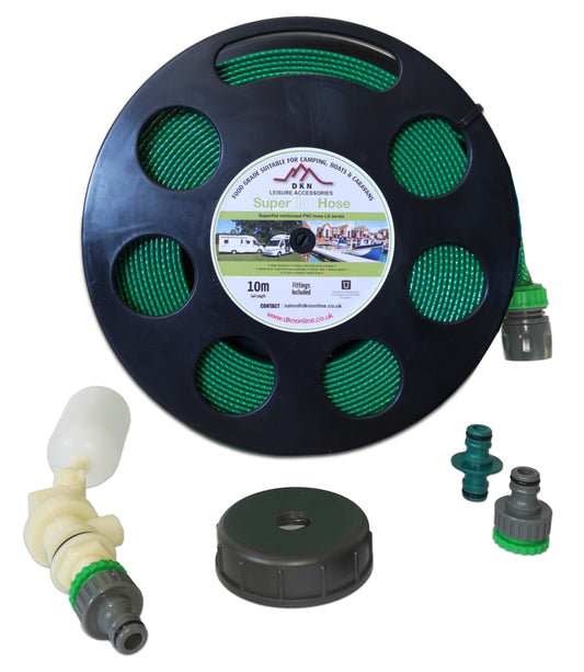 Water Hog 51L Mains Water Adaptor Kit with Green Layflat Hose on Small Black Reel