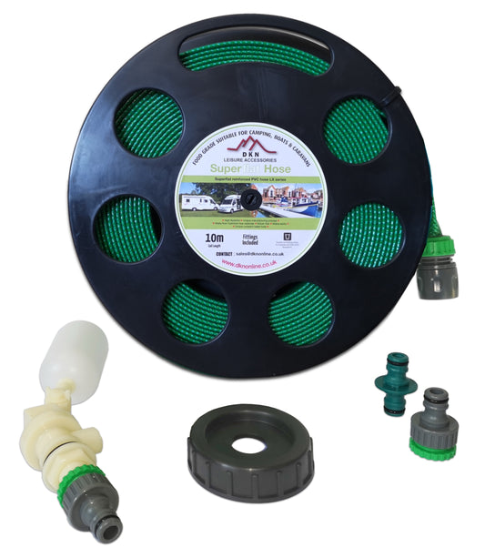 Aquaroll Mains Water Adaptor Kit with Green Layflat Hose on Small Black Reel